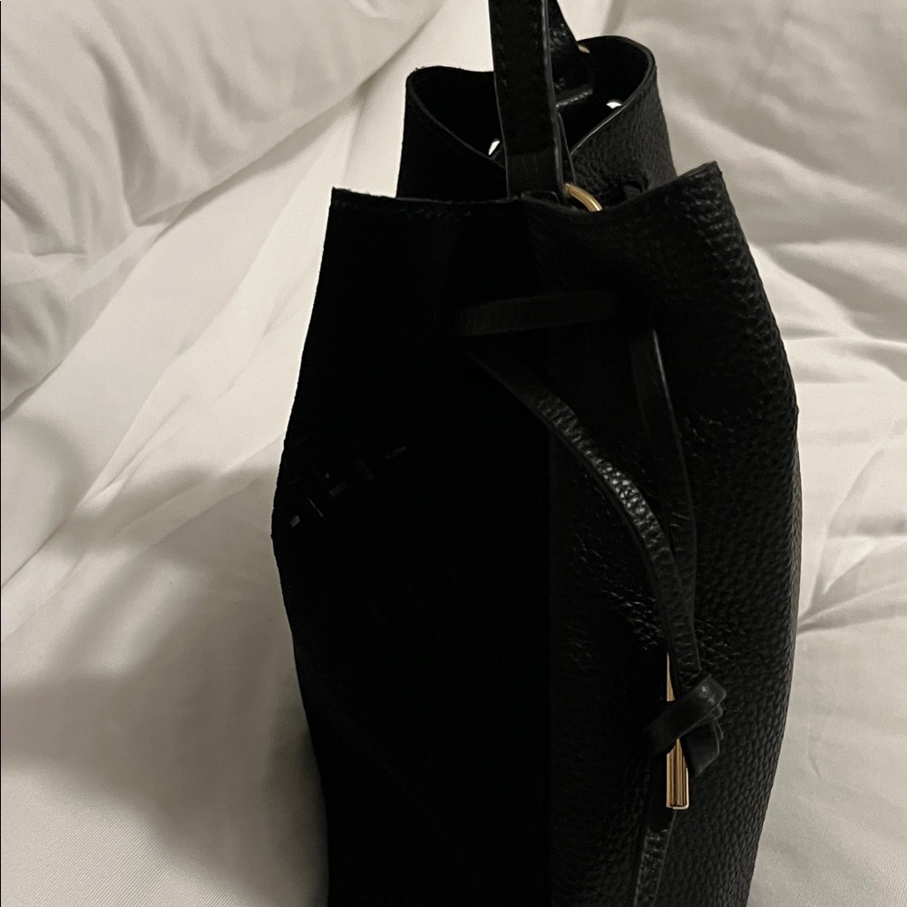 Vince Camuto Black Woven-Detail Suede and Leather Bag - Picture 3 of 9